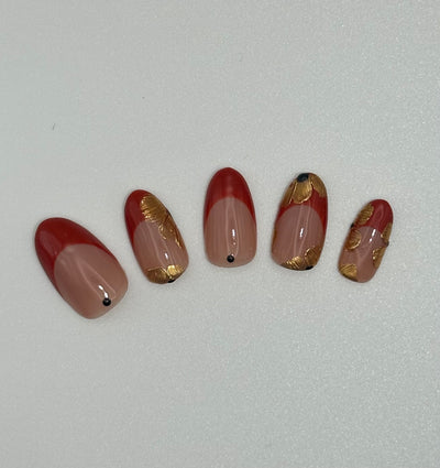 ✨ Garnet & Gold — Press-On Nail Set
